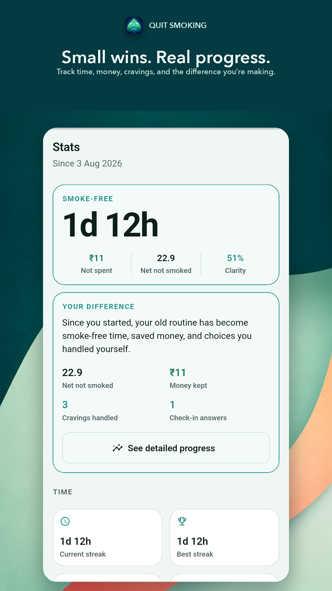 Quit Smoking statistics screen